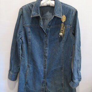 Chico's blue denim snap front long sleeve above knee dress*Sz 1(8)*